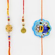 Minions Kid Rakhi with Bhaiya Bhabi Rakhi Set of 3 Rakhis