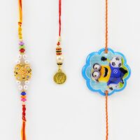 Minions Kid Rakhi with Bhaiya Bhabi Rakhi Set of 3 Rakhis
