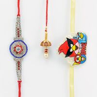 Astonish Jewel Brother Rakhi with Angry Bird Kid Rakhi and a Lumba.