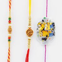 2 Mauli Rakhi for Brother with 1 Kid Rakhi of Minions