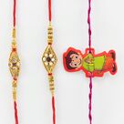 Meena Work 2 Rakhi for Brother with One Kid Rakhi Set of 3 Rakhis.
