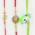 Golden Beads 2 Rakhis for Brother and a Kid Toy Rakhi.