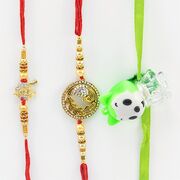 Golden Beads 2 Rakhis for Brother and a Kid Toy Rakhi.