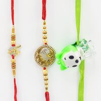 Golden Beads 2 Rakhis for Brother and a Kid Toy Rakhi.