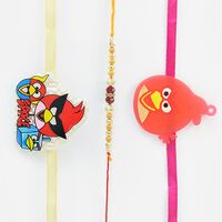 Amaze Angry Bird Pair for Kid with 1 Brother Rakhi Set of 3 Rakhis.