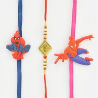 Bhai Rakhi with 2 Amazing Spider Man Rakhis for Kid.