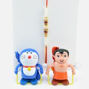 Doraemon and Bheem Rakhis Toy for Kid with One Beautiful Tread Rakhi.