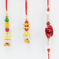 Rose Brother Rakhi with 2 Multi Color Lumba Rakhi.