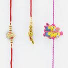 Golden Colore Shiva Rakhi with Goldin Lumba and ! Rakhi for Kid.