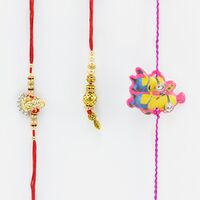 Golden Colore Shiva Rakhi with Goldin Lumba and ! Rakhi for Kid.