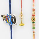 Fancy Golden Ganesha Rakhi with Lumba and 1 Mickey Mouse Kid Rakhi.