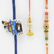 Fancy Golden Ganesha Rakhi with Lumba and 1 Mickey Mouse Kid Rakhi.