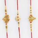 Golden Brother Rakhi set of 3 Rakhis of Ganesha, Krishna and Shiva.