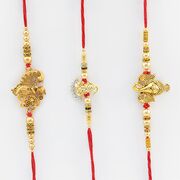 Golden Brother Rakhi set of 3 Rakhis of Ganesha, Krishna and Shiva.