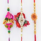Stylish Set of 2 Zardosi and a Mauli Rakhi for Brother Set of 3 Rakhis.