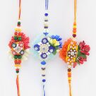 Red and White Color Zardosi Rakhi Set of 3 Brother Rakhis.