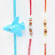 2 Thread Pearl Mauli Rakhi with Airoplane Toy Kid Rakhi Set of 3 Rakhis.