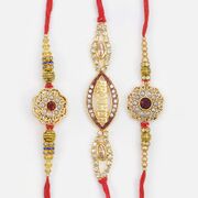 Three Flower Shape and Brother Written Different Pattern Brother Rakhis Set