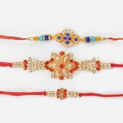Three Rakhi for Loving Brother of Unique and Different Designs Mauli Thread Rakhis