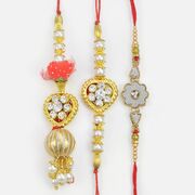 Heart Shape Pattern Bhaiya Bhabhi Rakhis Set with Floral Shape Extra Brother Rakhi