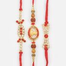 Simple But Amazing Set of 3 Brother Rakhis of Divine Kalash and Shining Diamond