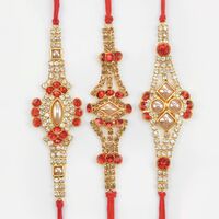 Marvelous Shining Dazzling Rakhis of Jewels and Pearls in Mauli Rakhis