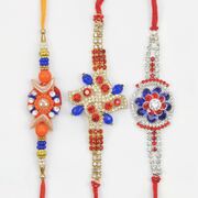 One Unique Design Zardosi Rakhi and Two Astonish Jewel Rakhis for Brothers Set of 3