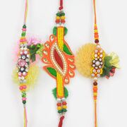 Zardosi Special Pattern Colorful Jewel Stone Studded Unique Rakhis Set of 3 Brothers