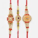 Newly Designed Latest Jewels Floral and God Marvelous Looking 3 Brother Rakhis