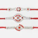Red and White Diamonds Special Mauli Fine Work Awesome Rakhis Set