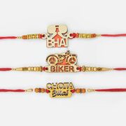Chhota Bhai Biker and Bhai Written Wood Designer Fancy Modern Rakhis Set for Brother