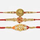 Flowerish Pearl Studded and Fancy Rakhis Colorful Set for 3 Brothers