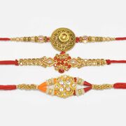 Flowerish Pearl Studded and Fancy Rakhis Colorful Set for 3 Brothers