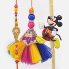 Color Beads Shivling Rakhi with Rajasthani Lumba Rakhi and Mickey Mouse Kid Rakhi Set of 3