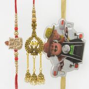 Shri Ganesha Auspicious Brother Rakhi with Newly Designed Lumba Rakhi and Motu Patlu Kid Rakhi