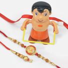 Golden Color Bhaiya Bhabhi Rakhi Set with Walking Chota Bheem Toy Rakhi Set of Family
