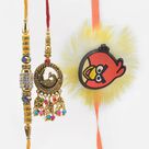 Jewel Studded Thread Brother Amazing Set with Lumba Rakhi and Angry Bird Kid Rakhi