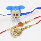 Toy Lightening Kid Rakhi with Divine Brother Rakhi and Beads Duck Lumba Bhabhi Rakhi Set of 3