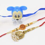 Toy Lightening Kid Rakhi with Divine Brother Rakhi and Beads Duck Lumba Bhabhi Rakhi Set of 3