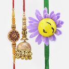 Sacred Om Sandalwood Rakhi for Brother with Perfect Looking Lumba and Sunflower Kid Rakhi