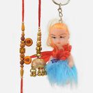 Swastika and Om Divine Brother Rakhi with Lumba Rakhi and Doll Girl Kid Rakhi Set of 3