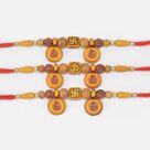 Sandalwood and Divine Special Brother Rakhis of Auspicious Om and Swastika Set of 3