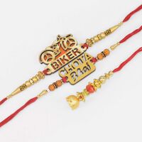 Modern Stylish Biker and Chhota Bhai Written Brother Rakhis with One Lumba Rakhi Set of 3