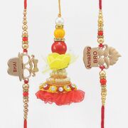 Detective Bhai and Amazing Bro Written Brother Rakhis with Zardosi Work Lumba Rakhi Set of 3