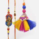 Beautiful Lumba Rakhi for Bhabhi with Swastika and Zardosi Two Rakhis for Bhai Set of 3