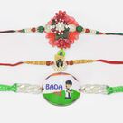 Red Color Zardosi Designed and God Brother Rakhis with Bada Bhai Written Kid Rakhis Set of 3