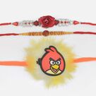 Auspicious Rudraksha and Rose Style Two Brother Rakhis with Angry Bird Cartoon Kids Rakhi
