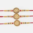 Coin Shape Jewel Studded Designer with Beads Marvelous Looking Rakhis for Brother
