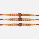 Rudraksha in Mid of Sandalwood Beads Nicely Crafted Amazing Rakhis Set for 3 Brothers