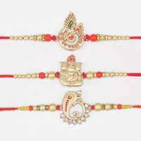 Divine Stylish Rakhis Set of Shri Ganesha and Lord Krishna Symbol Set of 3